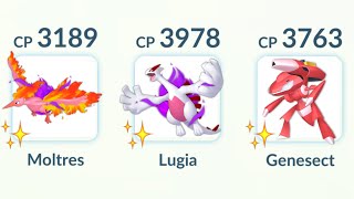 TRIPLE RED COLOR SHINY Moltres Lugia Genesect Team in Pokemon GO [upl. by Rot399]