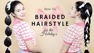 2 Cute Ribbon Braid Hairstyle Tutorial  Holiday Hairstyles For Long Hair [upl. by Mccandless]