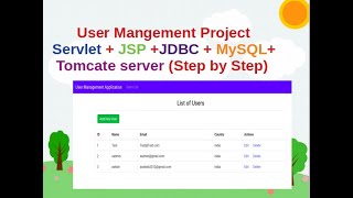 User Management Project CRUD Operations using Servlet JSP JDBC MySQLTomcat Step by Step [upl. by Lateh294]