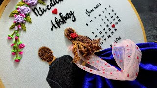 How to Make Wedding Hoop Art with Names and Calendar  Step By Step  Bride and Groom Embroidery [upl. by Alledi]