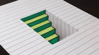 How to Draw 3D Steps in a Hole  Line Paper Trick Art [upl. by Ahsinan]