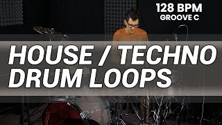 House  techno drum loops 128 BPM  The Hybrid Drummer [upl. by Artimas]