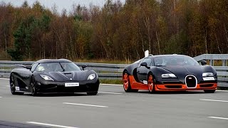 4k 50350 kmh RACE Bugatti Veyron Vitesse vs Koenigsegg Agera R Highspeed Oval [upl. by Rednasyl]