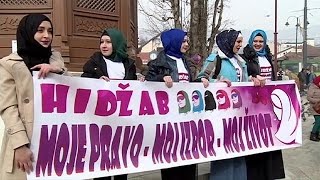 Bosnias Muslims protest against ban on religious symbols in courts [upl. by Aroel]