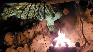 Solo Camping During a SNOWSTORM  Building a Primitive Shelter for Survival  Bushcraft Skills ASMR [upl. by Seel69]