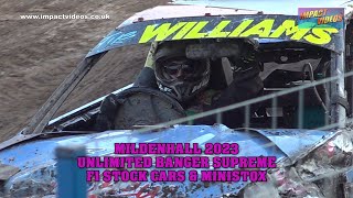 Mildenhall 2023 Unlimited Banger Supreme Highlights BriSCA F1 Stock Cars [upl. by Annahsirhc361]