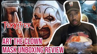 Terrifier Art The Clown Mask Unboxing Review  Made by GrimFather Studios [upl. by Eevets]