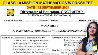 DOE Class 10 Mission Mathematics Worksheet  12 September 2024 [upl. by Nazler586]