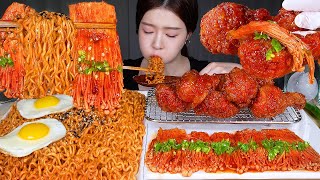 ASMR MUKBANG  쿨탐찼다 🔥맵맵맵조합🔥 불닭볶음면 amp 매운양념치킨 amp 불닭팽이버섯 먹방 Spicy Food Combo Noodle Chicken Mushroom [upl. by Ahseikan]