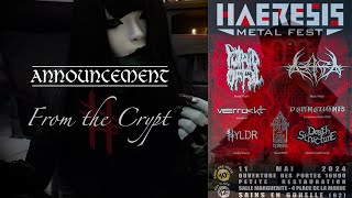 Announcement from the Crypt  Haeresis Metal Festival 11th May 24  hyldr [upl. by Nwahsauq]