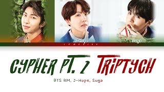 BTS RM JHope Suga  BTS Cypher PT 2  Triptych Color Coded LyricsHanRomEng가사 [upl. by Noorah]