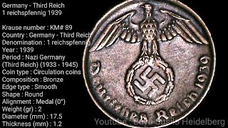 Germany  Third ReichÂ 1Â reichspfennig 1939 [upl. by Kape]