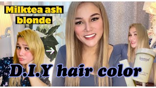 diy hair color tutorial  home application  using bremod premium series  milktea ash blonde [upl. by Akinit]