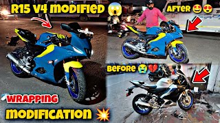 Yamaha R15V4 fully modified🔥 wrap colour change 😍 only one in India🇮🇳 Modification ka Baap 👌 [upl. by Elorac327]