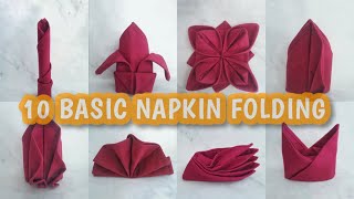 10 BASIC TABLE NAPKIN FOLDING  Lipatan Napkin Simple untuk Pemula  Lipatan Serbet [upl. by Icart]