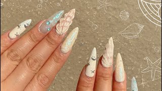 Beachy seashell nails 🐚  ASMR  GEL X [upl. by Prissie]