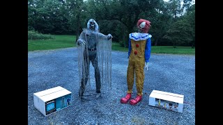 Eternal Acres Halloween Prop Compare Twitching Clown vs Twitching Ghoul [upl. by Osnohpla]