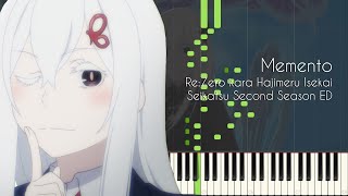 FULL Memento  ReZero kara Hajimeru Isekai Seikatsu 2nd Season ED  Piano Arrangement Synthesia [upl. by Arytas]