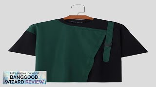 INCERUN Mens Fashion Fashion Color Block Stitching Buckle Design Short Sleeve TShirt Review [upl. by Ilana]