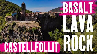 Castellfollit de la Roca Spain Drone Views  Town on the Lava Stream Basalt Cliff [upl. by Ahsiyt]