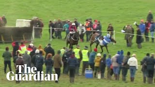 Irish jockey almost falls off horse but wins race after incredible recovery [upl. by Dugas452]