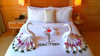 Towel folding swan 🦢 couple Room decorations idea  DESIGN AND ART [upl. by Ayoral]