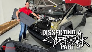 Dissecting a Cybertruck Part 2 Tesla Auxiliary Power Under Frunk Inspection amp More first look [upl. by Anerac385]