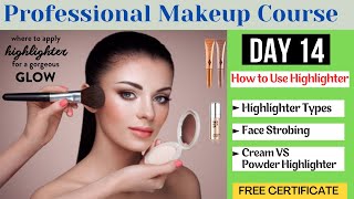 Day 14 Professional Makeup Course  How to Use Highlighter Face Strobing  makeup beautyhacks [upl. by Kadner945]