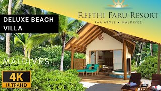 Reethi Faru MALDIVES Resort  Deluxe BEACH Villa 🌊🌴  Room Tour 4K  Hotel Vlog [upl. by Kilah197]