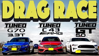 Tuned Genesis G70 vs Tuned MB C43 AMG vs Tuned Mustang GT 10AT Drag and Roll Race [upl. by Whiting]