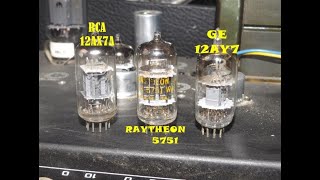 GE 12AY7 vs RAYTHEON 5751 vs RCA 12AX7A preamp tube comparison shootout [upl. by Burd]