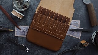 Making of a Handmade Leather Pen Case  DIY BUILD ALONGASMR [upl. by Nosreve]