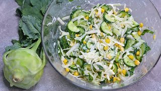 Leckerer Salat in 3 Min Ich werde nie müde den Salat zu essen Kohlrabi Gurken Salat mit Joghurt [upl. by Georgiana]