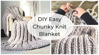 🧶 DIY Easy Chunky Knit Blanket  How to make a Chunky Blanket with hands  ASMR home decor 🪢 [upl. by Jez]