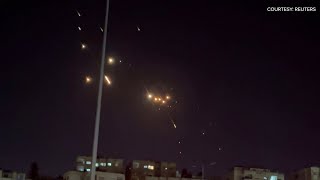 Iran attack on Israel Footage shows missiles flying over Jordan [upl. by Terence]