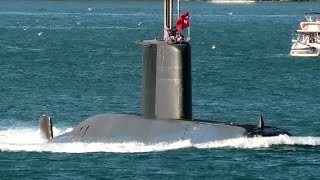 Turkish Navy Type 2091400 Preveze class submarine transits Istanbul strait southbound Jun 15 2022 [upl. by Yun]