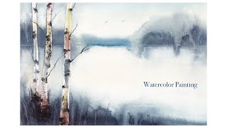 Watercolor Landscape  Winter Scene ❄️ [upl. by Gnohp]