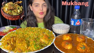 Eating Homemade Hyderabadi Chicken Biryani Egg Masala Curry Raita Salad Cold Drink  ASMR [upl. by Balf]