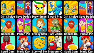 Girl Choice Save Daddy Comics Bob Prison Pin Squid Game Mario Kart Draw To Smash Freaky Stan [upl. by Nytsua]