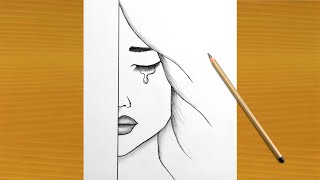 How To Draw A Sad Girl Easy Step By Step Girl Drawing Tutorial For Beginners with pencil [upl. by Ilarrold89]