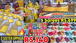 ₹140🔥Gold Uppada Tissue Saree  Ramzan Combo💥Buy 5 Rs699 😍cheap and best saree shop in chennai [upl. by Zilevi178]