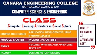 VTU ADP 18CS55 Python Programming  Reading and Writing Files M3 L4 [upl. by Dripps]