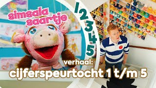 CIJFERSPEURTOCHT 1 tm 5 🖌️🔢🍎  SIMSALA SAARTJE 🐽  Educatieve kleutertelevisie  Schrijfvolgorde [upl. by Psyche]