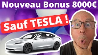 Nouveau Bonus Écologique à au Moins 8000€ sauf pour les TESLA teslasympa [upl. by Aicatsanna]