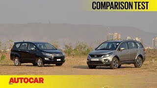 Tata Hexa vs Toyota Innova Crysta  Comparison Test  Autocar India [upl. by Yi]