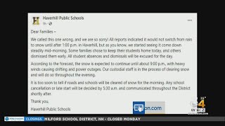 quotWe called this one wrongquot Haverhill Public Schools apologizes for keeping schools open during nor [upl. by Ralat]