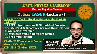 LEC1OPTICSLASERStimulated EmissionEinstein AB coeffPopulation InversionMetastable State btech [upl. by Kciredor]