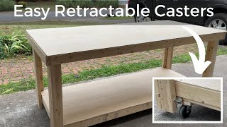 Easy 2x4 WorkbenchOutfeed Table  DIY Retractable Casters [upl. by Kremer]