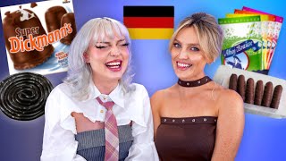 I make Perrie Edwards try the weirdest german snacks 🇩🇪 [upl. by Procora]