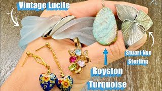 Royston Turquoise Stuart Nye Silver and vintage lucite Goodwill Bluebox Mystery Jewelry Unboxing [upl. by Athalie816]